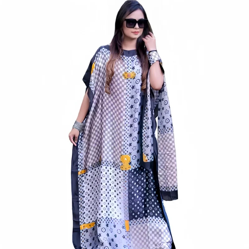 2024 neue Art Mode übergroße afrikanische Frauen Kleidung Dubai Dashiki Abaya Free Size Print Design mit Schal lockeres langes K