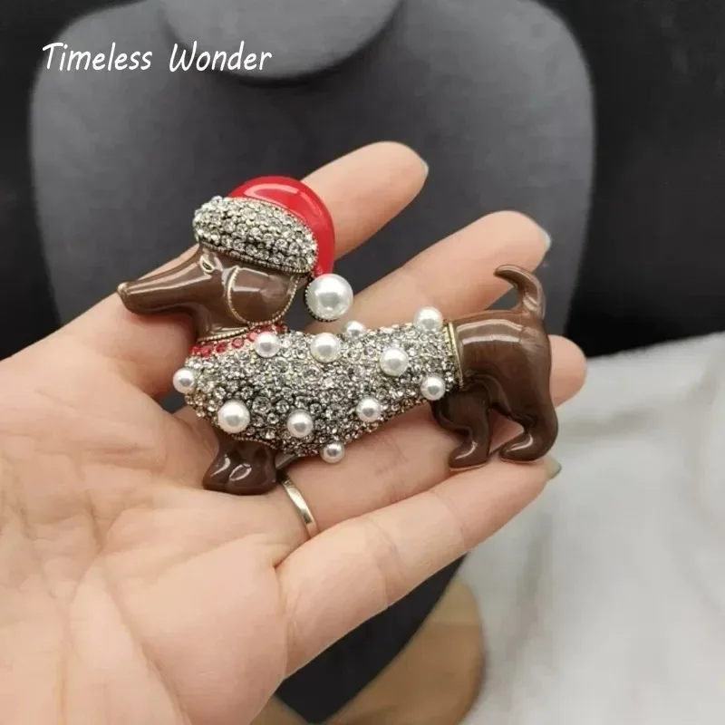 Timeless Wonder Enamel Zircon Pearl Dog Brooch Pins for Women Designer Jewelry Runway Party Top Cute Gift Rare Broches 5288