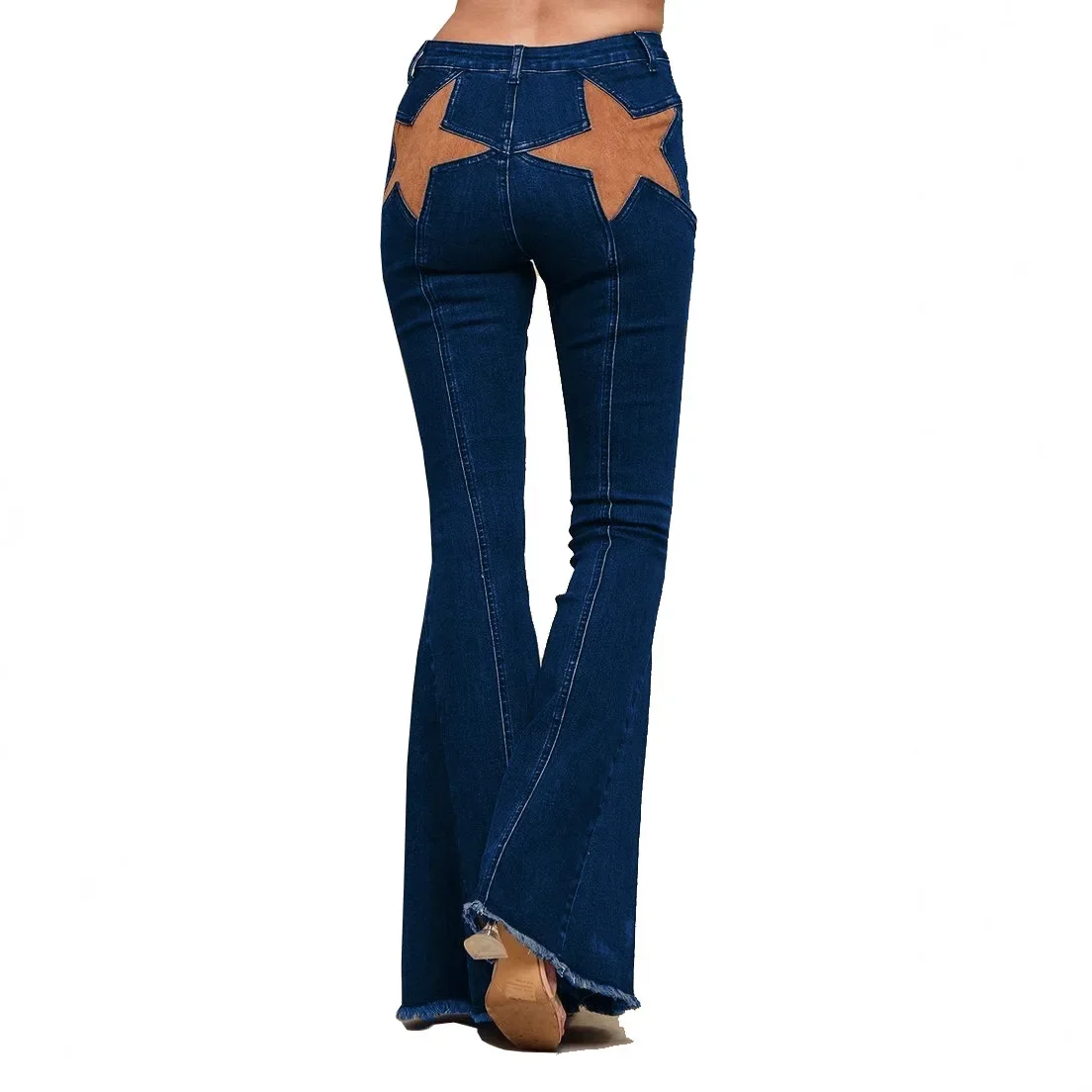High-quality and Sexy Jeans with Five-pointed Star Patterns.  Women's Four Seasons New Fashion Stretch Slim Micro-flared Jeans