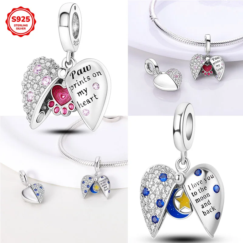 Original Design 925 Sterling Silver Heart-Shaped Paw Print Magnetic PendantFit Original Women 3mm Bracelet Necklace Jewelry Gift