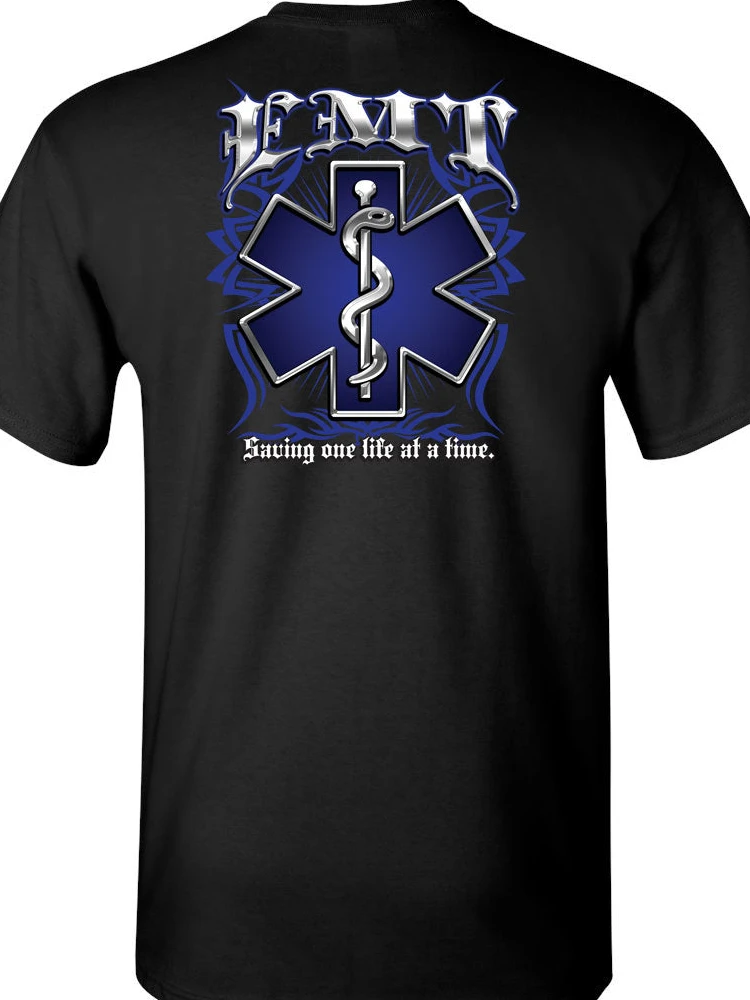 EMT Saving One Life at a Time T-Shirt Paramedic First Responders Mens Shirt