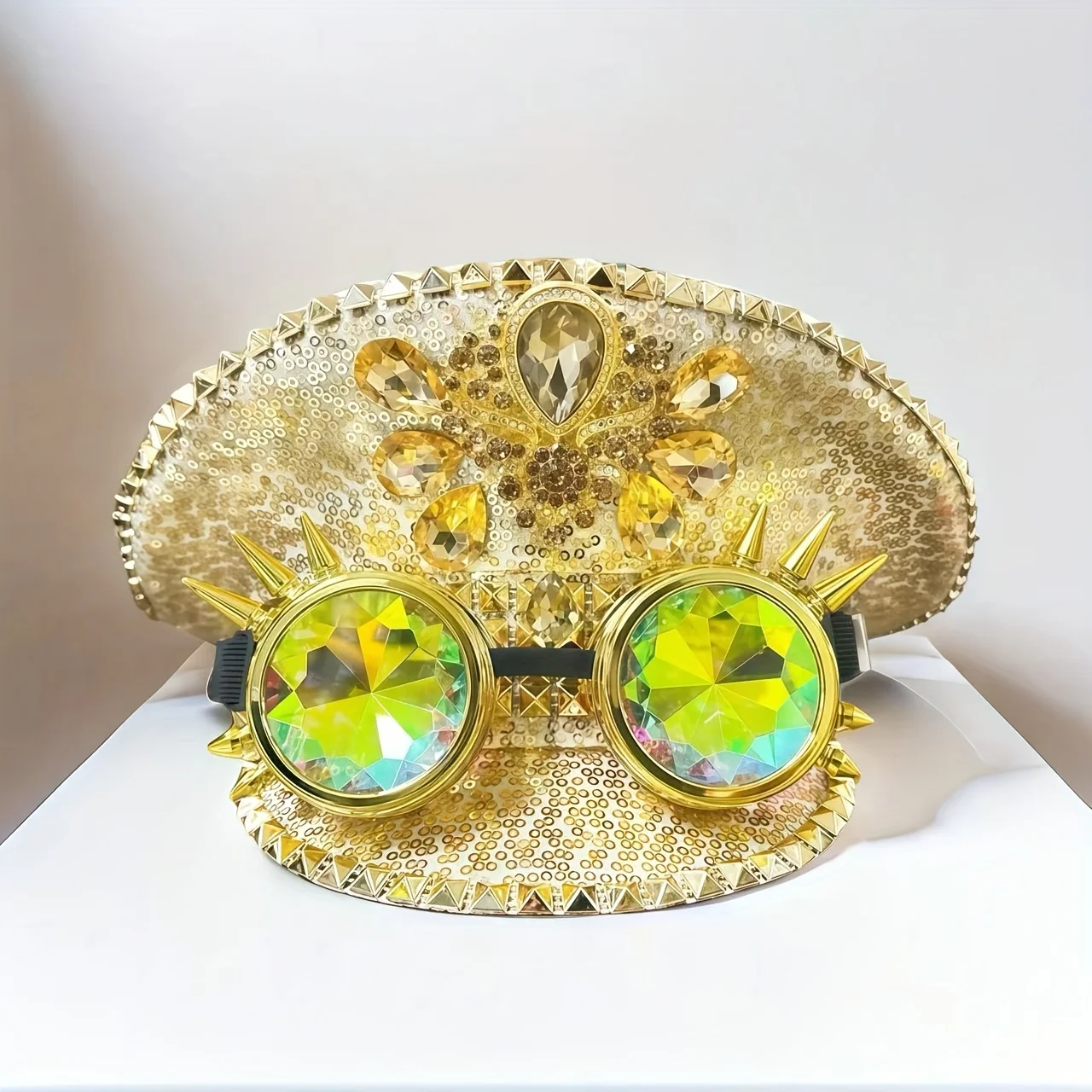 Carnival Costume Hat Adult, Captain Hats Rhinestone for Burning Man Festival Woman, Cosplay Female Accessories