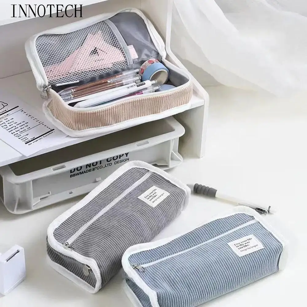 

Pink Blue Grey Ins Stationery Bag Desktop Storage Multifunctional Korean Style Pencil Case Large Capacity Aesthetic Pencil Pouch