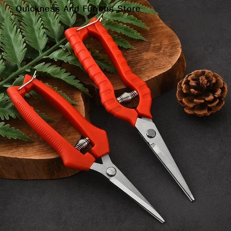 【T】1Pcs Stainless Steel Garden Pruning Shears Non Slip Red Handles Spring Loaded Design For Trimming Plants Home Gardening Use
