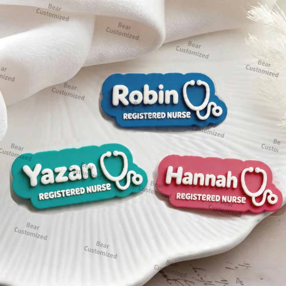 Broches personnalisées en acier inoxydable colorées en forme de stéthoscope pour médecins et infirmières, badges nominatifs personnalisés