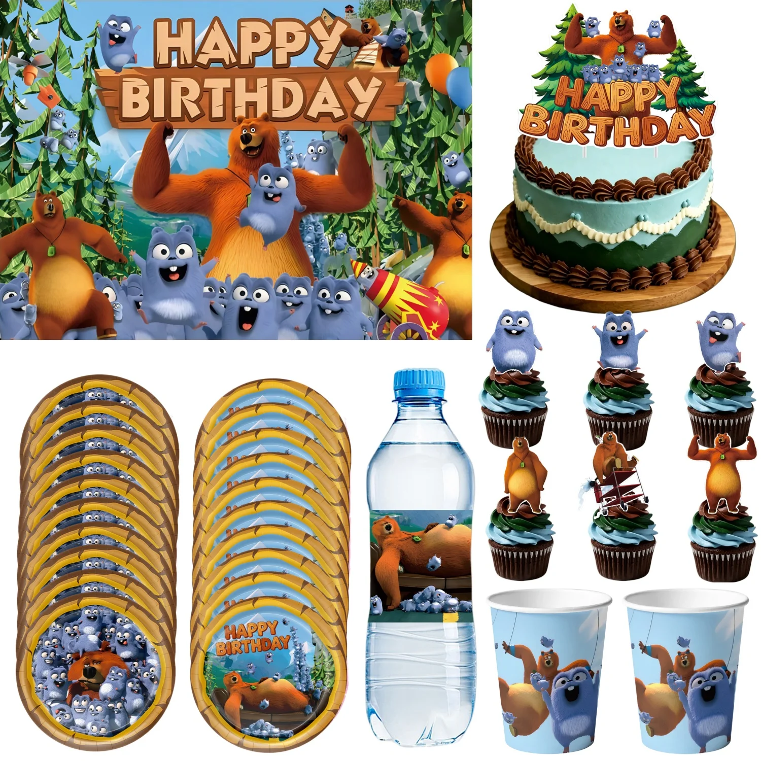 Decoración para fiesta de cumpleaños de Grizzly y los lemmings, vajilla, mantel, plato, taza, telón de fondo, recuerdos para fiesta de grizzly lemmings