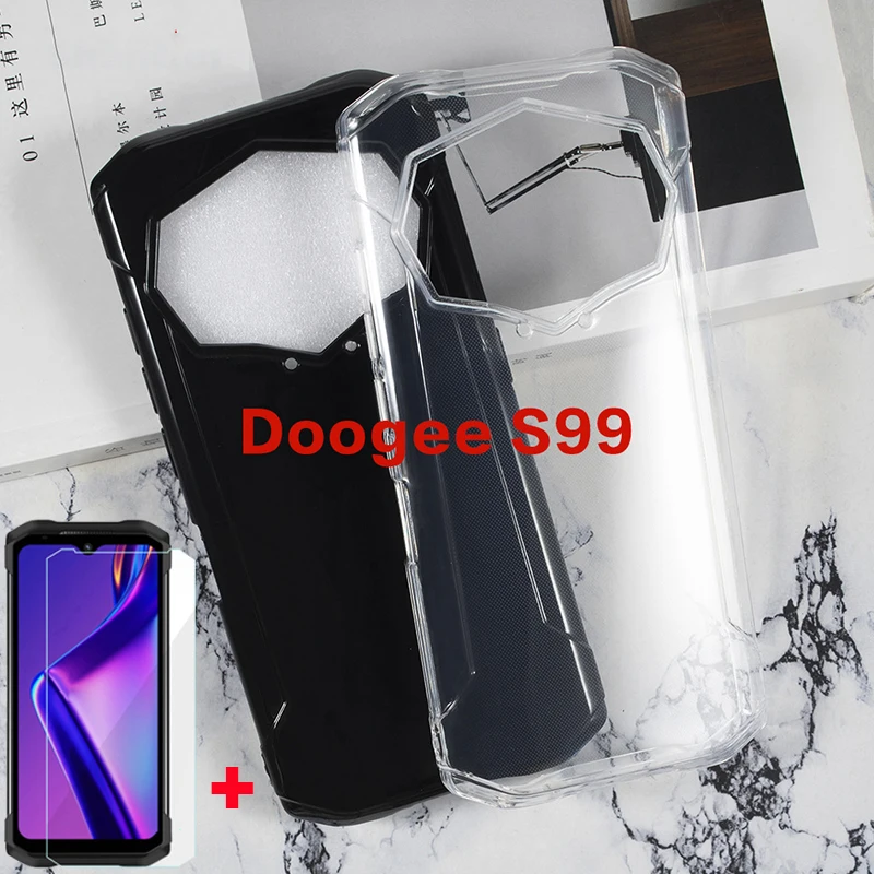 2in1 Protective Glass For Funda Doogee S99 Gel Pudding Silicone Case Soft TPU Transparent Phone Case For Doogee S99 Glass Cover