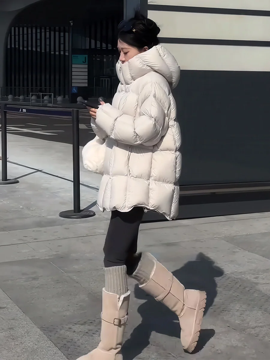 Invierno 2025 mujer Casual Sle suelto blanco Du abajo Puffer Jaet Bouffant Sensation tamaño pequeño versátil Beige prendas de vestir exteriores