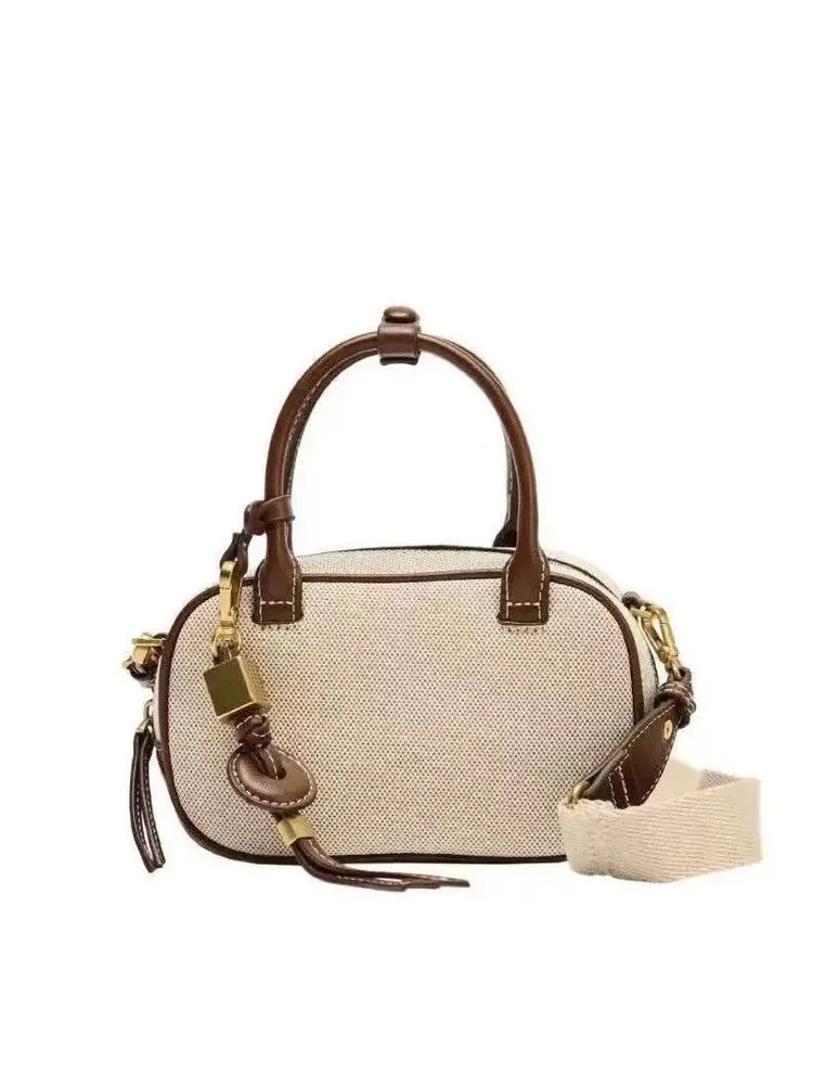 

Новинка 2025, женская сумка для боулинга, парусиновая лоскутная сумка Briti Sle, мягкая ручка, прочная застежка-молния, моющийся легкий вес