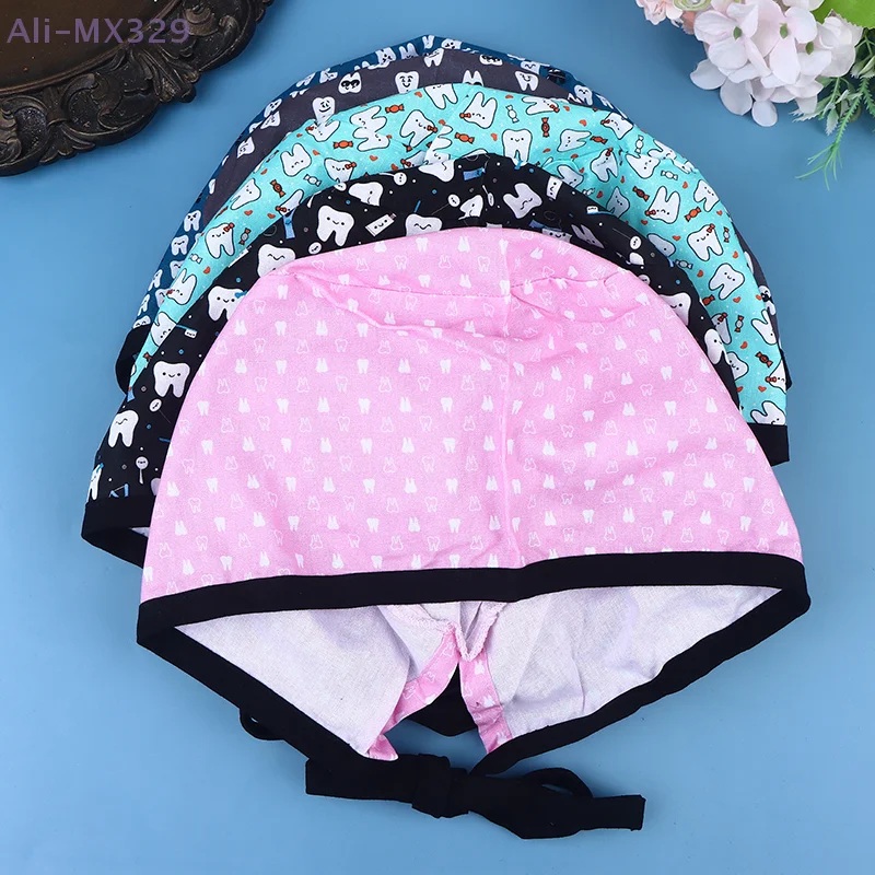 🎄 الكرتون المطبوعة فرك قبعة لعيادة الأسنان طبيب غرفة العمليات غطاء رأس التمريض للجنسين طبيب الأسنان مختبر قبعة جراحية