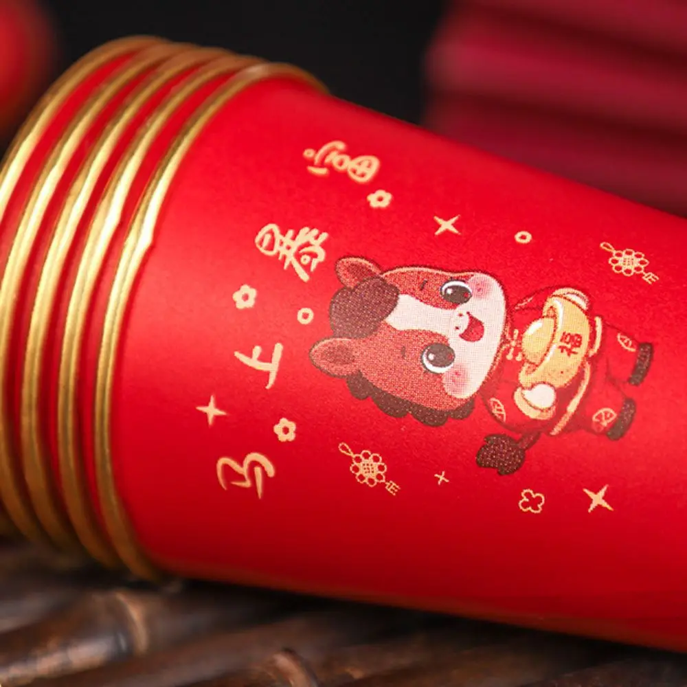 50 قطعة نمط الحصان 2026 مهرجان الربيع كوب للاستعمال مرة واحدة الذهب احباط سميكة مهرجان الربيع كوب ورقي مكافحة السمط #3