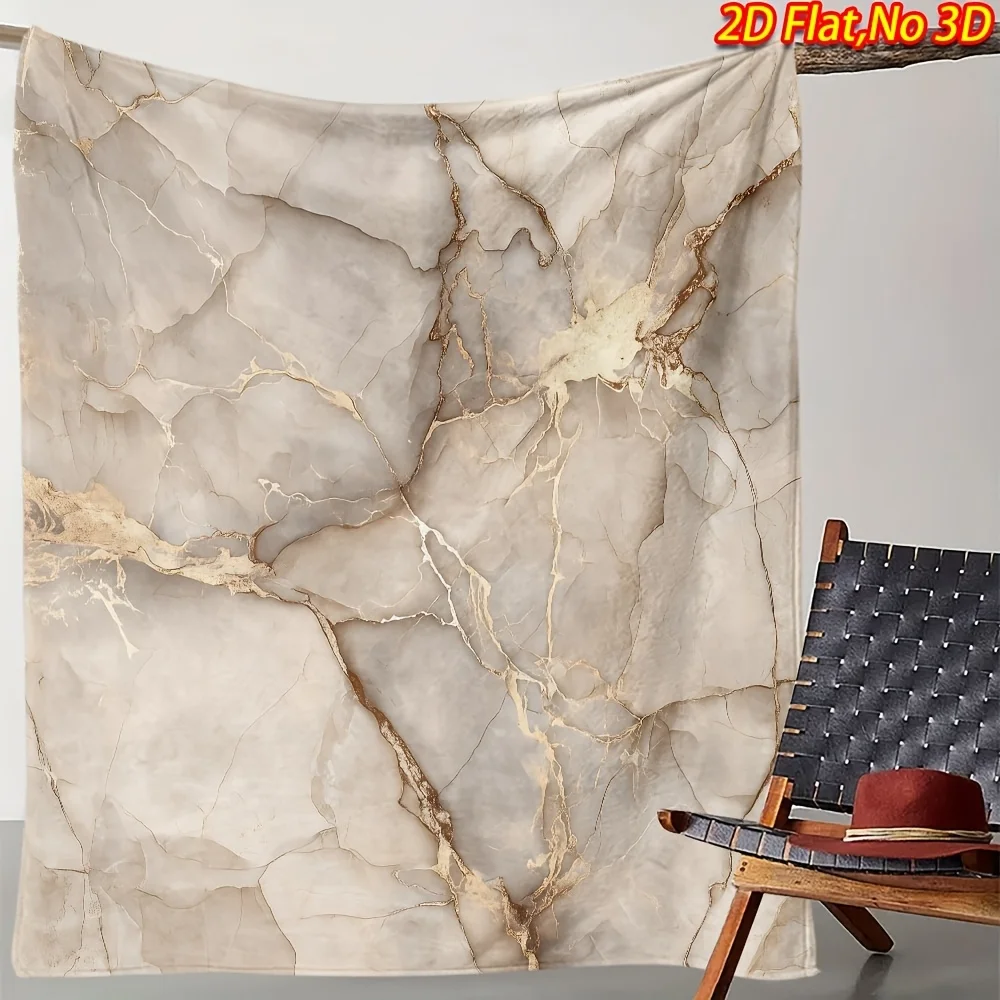 1pc 2D Flat Printing Spring And Summer New Arrival Light Luxury Warm Tone Gilded Marble Texture Digital Print Blanket, Throw, So