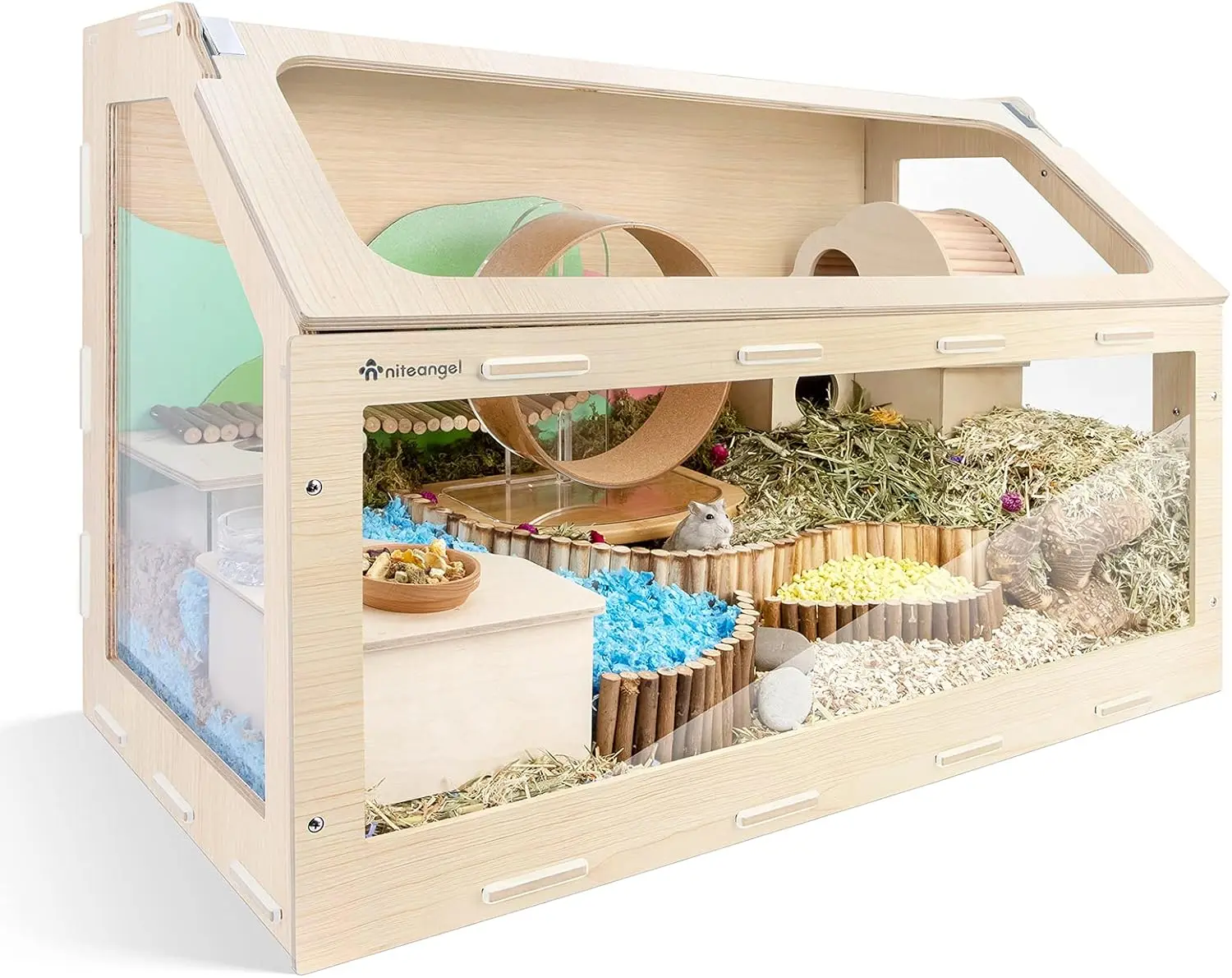 Vista Hamster Cage W/Oblique Opening Cage Door - MDF Aspen Small Animal Cage for Syrian Dwarf Hamsters Degus Mice