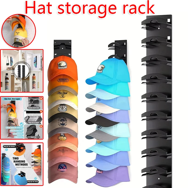 Hat Organizer For Baseball Caps Hat Rack For Wall With Strong Adhesive To 10 Hats, Cap Organizer Storage Multilayer 2 Mounting