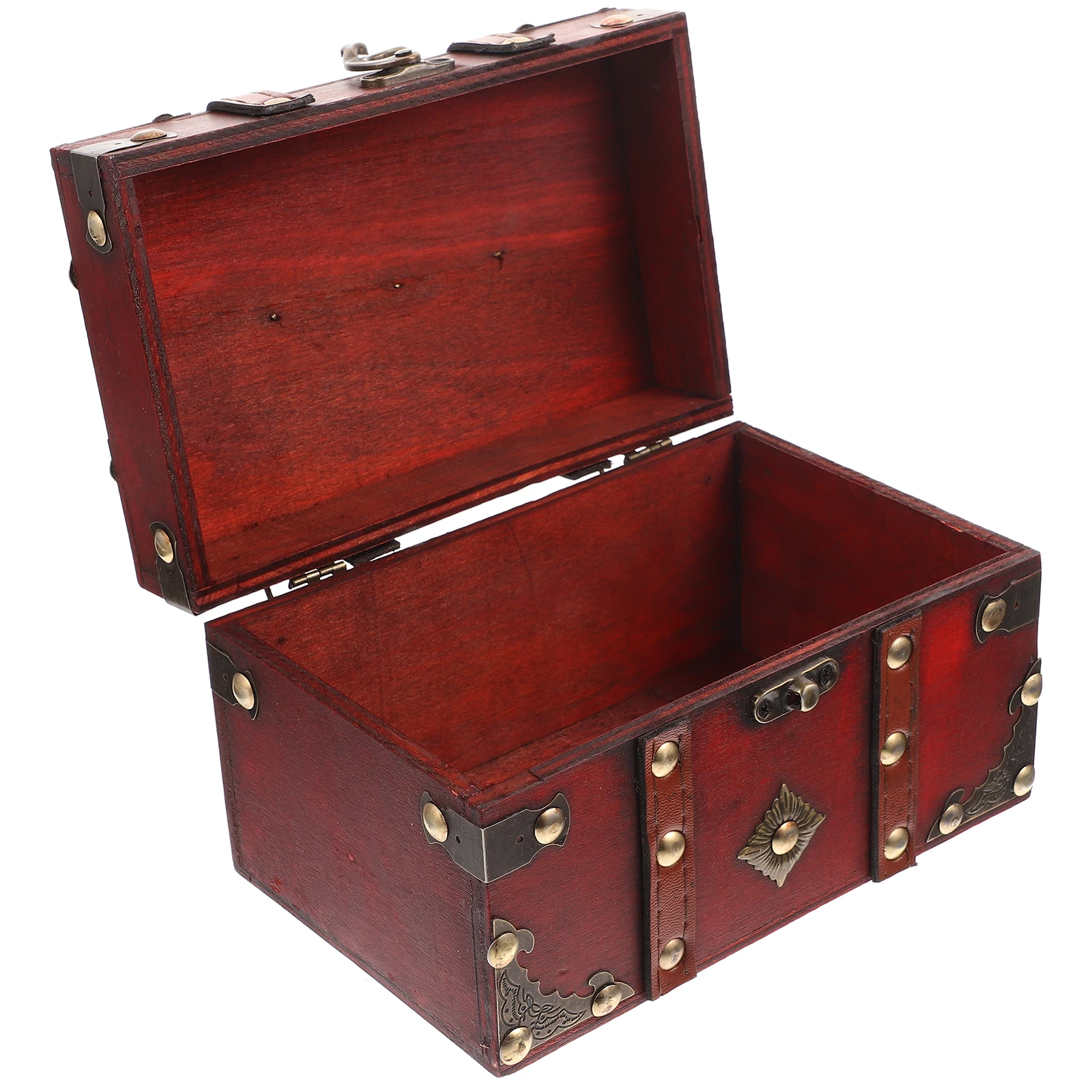 

Lockable Wooden Jewelry Box Vintage Storage Case Retro Trinket Organizer Sturdy Buckle Treasure Chest Wood for Necklaces