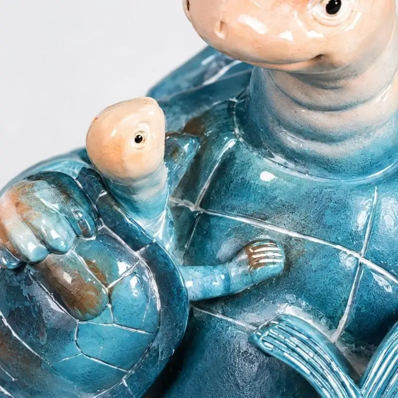 Turtles Statue with Adult and Baby Reading Open Book Together 55KF
