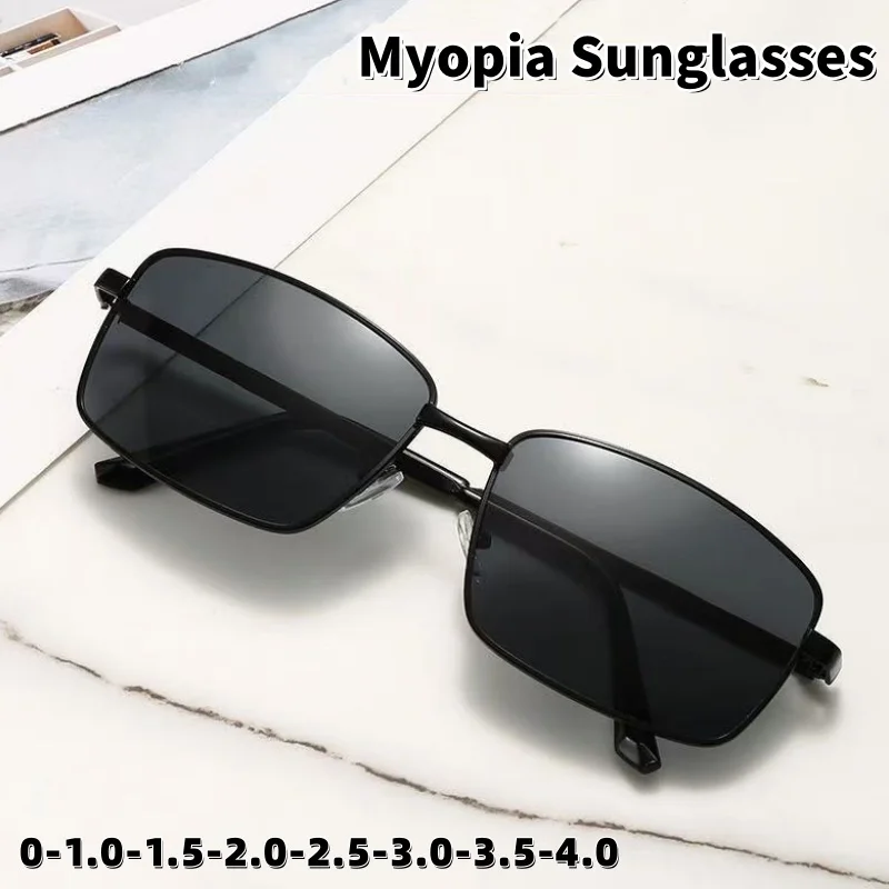 

Retro Metal Square UV Resistant Myopia Sunglasses Man High-end 2026 Driving Fishing Beach Travel Glasses Woman Luxury 0 To -4.0