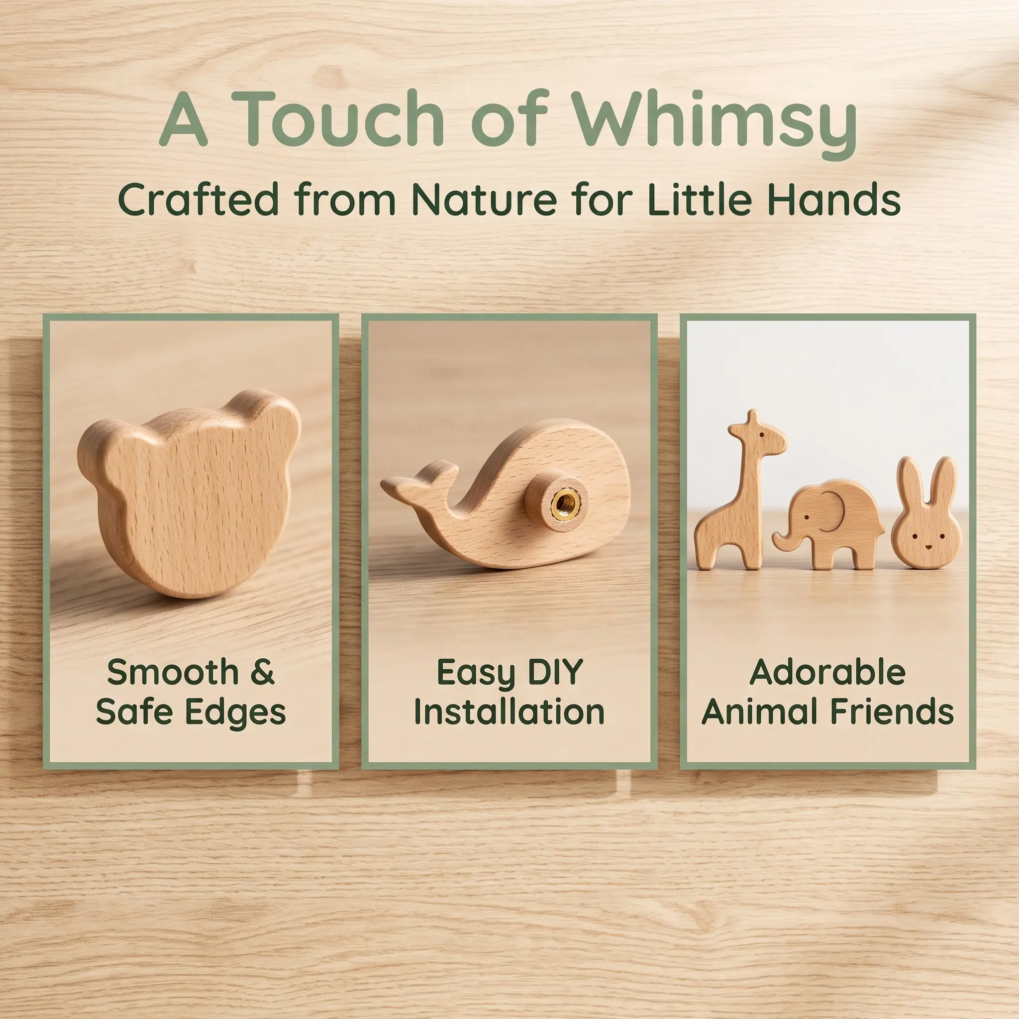 12Pcs Natural Wood Animal Drawer Pulls Adorable Tiger Dinosaur Monkey Giraffe Knobs for Nursery Dresser Cabinets Kids Room