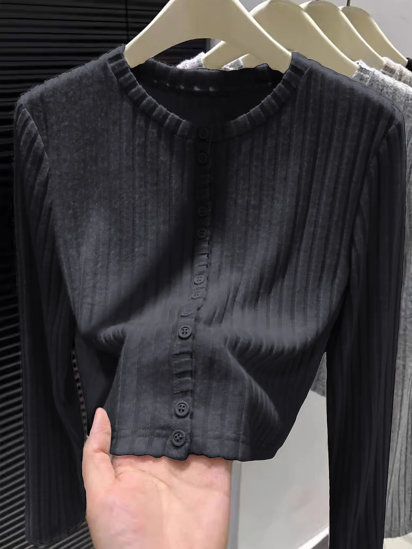 여성용 긴 소매 라운드 넥 가디건 가을 겨울 캐주얼 핏 솔리드 컬러 오픈 프론트 니트웨어 스트레이트 슬리브