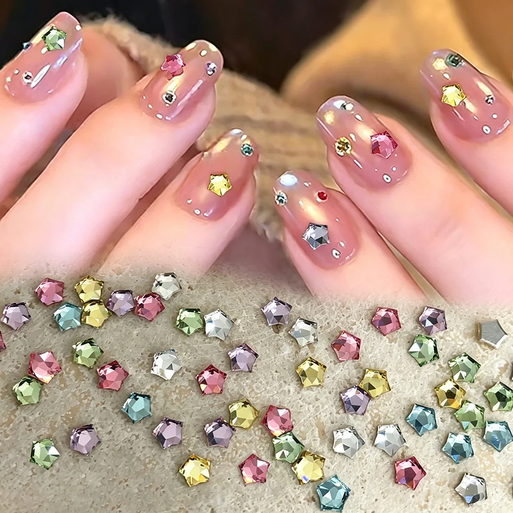 20Pcs Multicolor Star Shape Flat Back Nail Rhinestones Mini Five-pointed Star Crystal Nail Diamonds 3D Star Nail Art Decorations