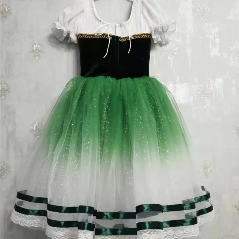 Vestito da tutu romantico lungo verde blu per ragazze professionali per competizioni di balletto per adulti Ombré