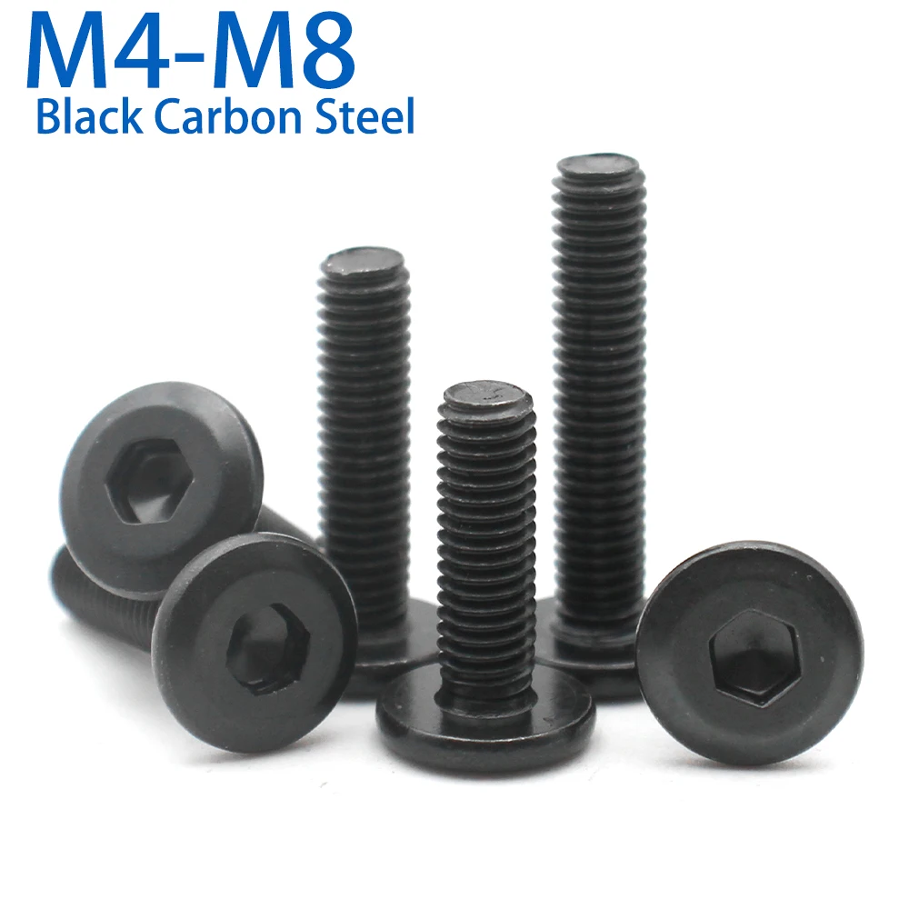 10/20/50pcs M4 M5 M6 M8 Black Carbon Steel Hexagon Hex Socket Hypotenuse Flat Head Drive Screw Bolt Down Side Furniture Screw