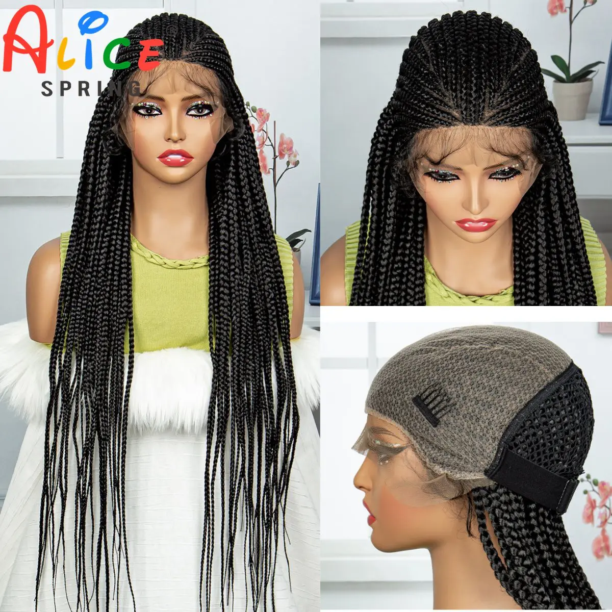 34 Zoll Cornrow geflochtene Perücken 13x9 synthetische Spitze Front Zöpfe Perücken mit Baby für schwarze Frauen Spitze Frontal Flechten Haar Perücken