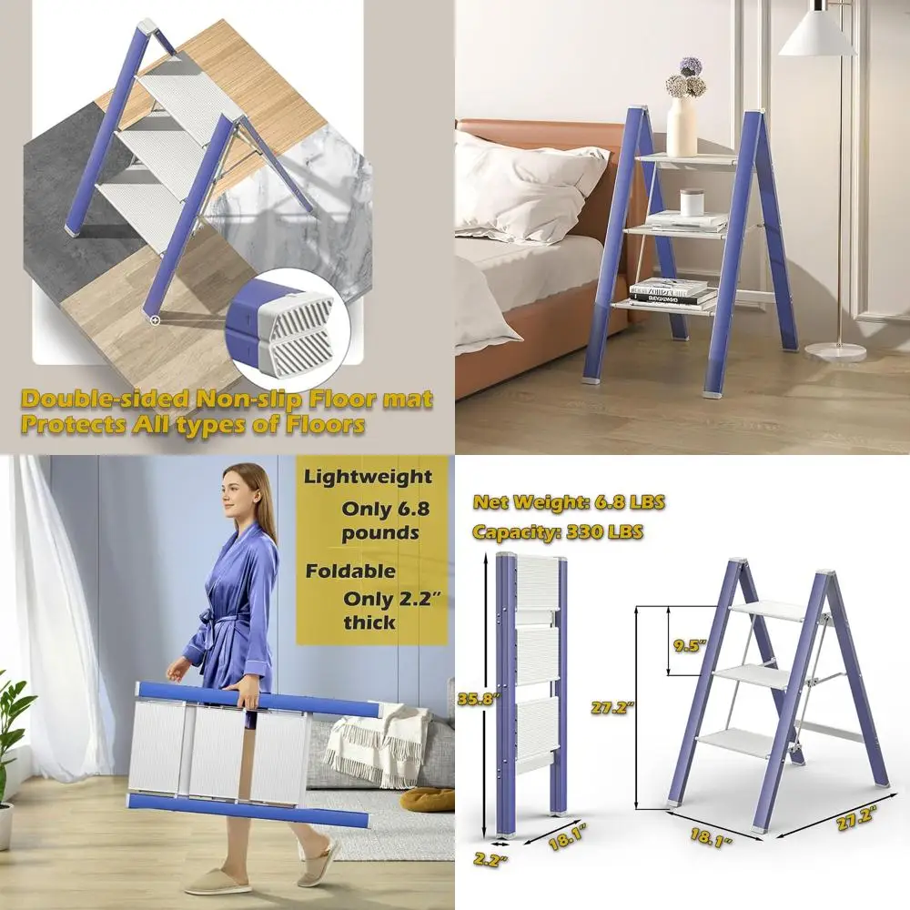 

Складная стремянка-табурет, 3 ступени, легкая, с широкими противоскользящими подножками, выдерживает нагрузку до 150 кг, для взрослых и детей, для дома и кухни