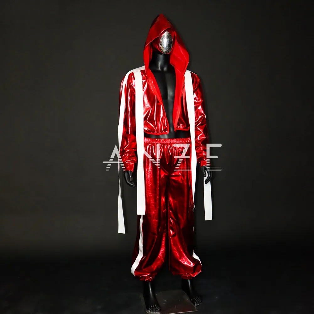 Costume da performance jazz hip-hop per adulti maschio femmina squadra di ballo di strada set di moda sexy abbigliamento da palcoscenico pantaloni giacca laser rossa 2 pezzi