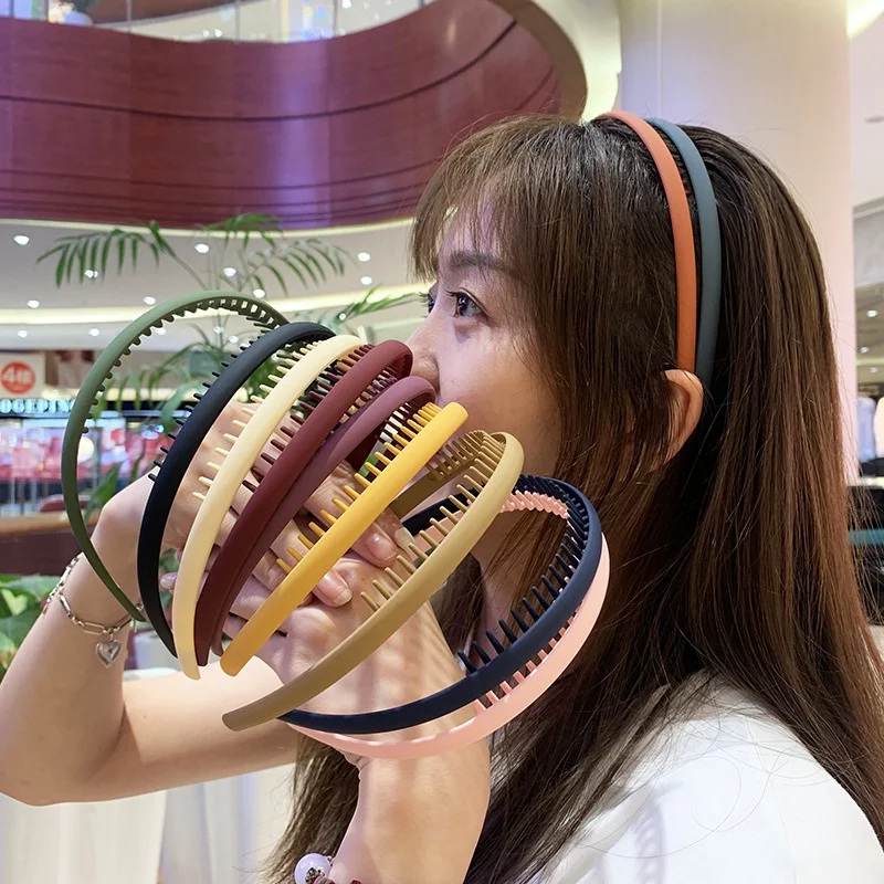 AISHG Frosted Bezel Hair Bands Women Colorful Solid Color Non-slip Thin Edge Headband Hoop Teeth Hairband Girl Hair Accessories