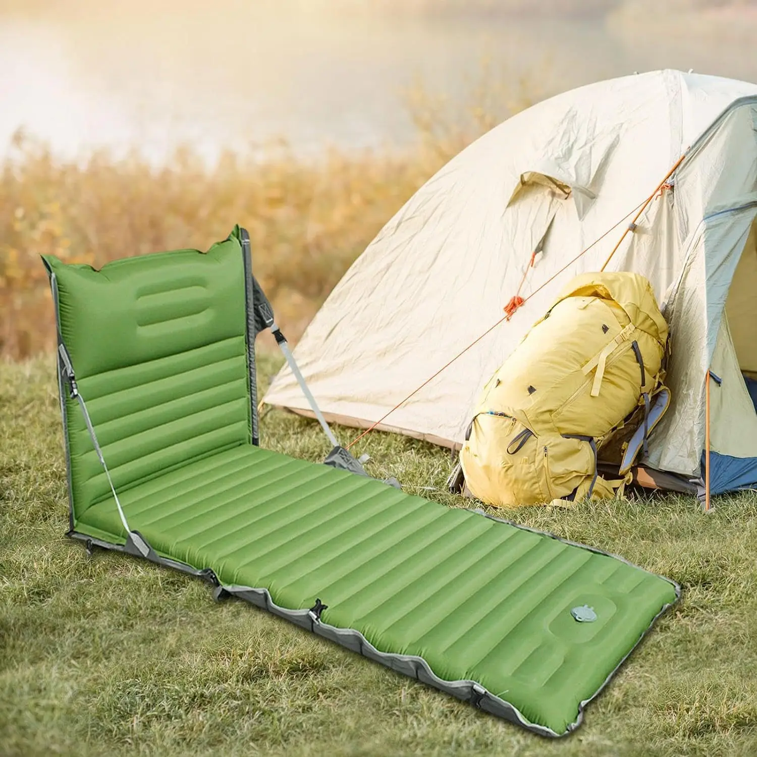 Outdoor inflatable bed folding chair, camping moisture-proof pad sleeping mat (dual-use model)