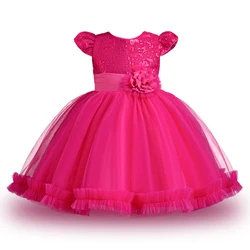 Rose children Mesh Sequin Princess Dress Birthday Party Wear Sweet Girl Wear For 2 to 10 Year girl