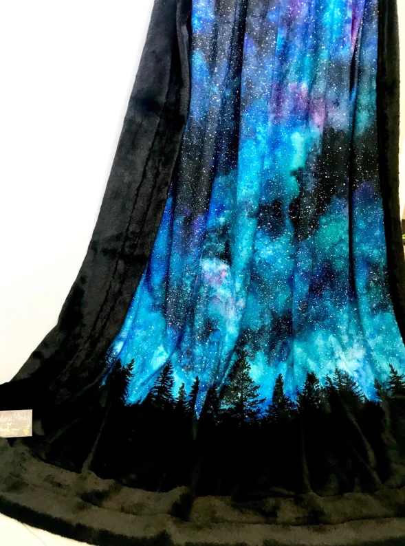 Starry Night Sky Over Trees Blanket Sofa, Bedroom Blanket, Home Decoration