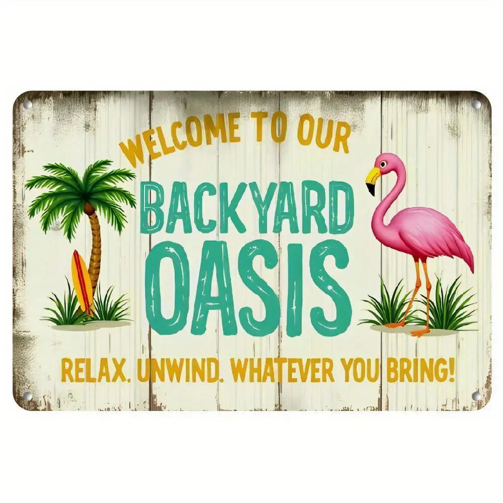 Retro Flamingo Metal Wall Art 12x8in Palm Tree Garden Sign UV Resistant Yard Decor