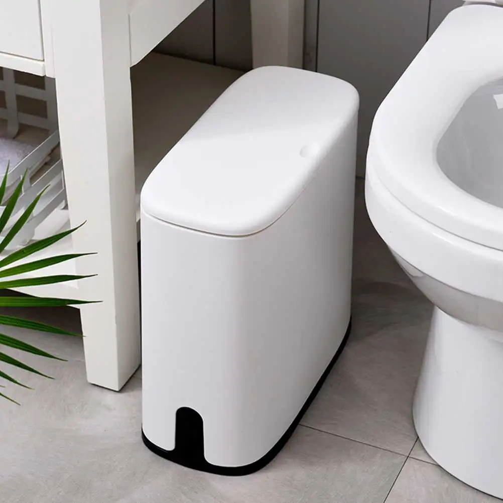 

1Pc Eco Friendly Press Type Garbage Can Oval Waste Container Narrow Design Household Trash Can Kitchen Bathroom