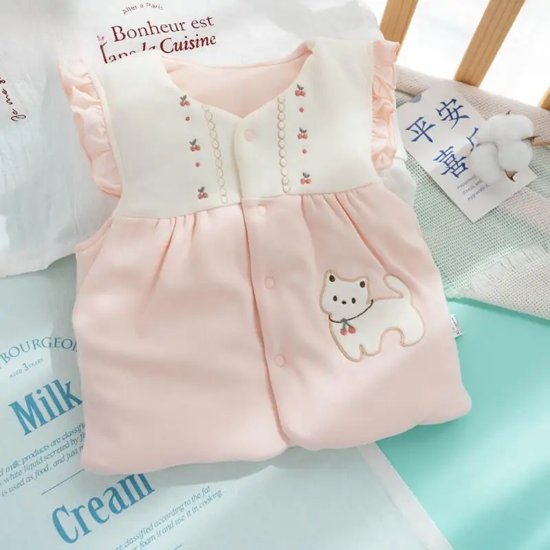 

Осенне-зимний жилет для новорожденных девочек, детский топ без рукавов, хлопковая утепленная теплая одежда для дома, стеганый жилет, кавайная детская одежда