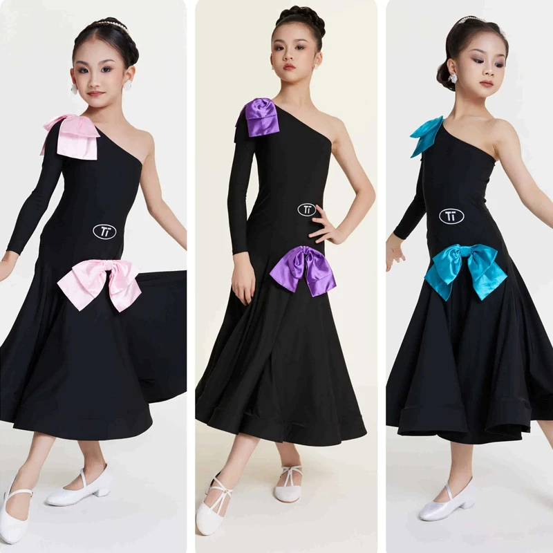 

3 Colors Single Sleeve Latin Dance Professional Dress Girls Ballroom Dance Performance Costume Stage Praty Dresses SL12517