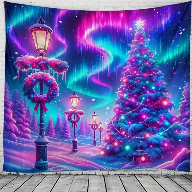 VIKAMA Aurora Weihnachts-Wandteppich, verschneiter Weihnachtsbaum, Urlaub, Wohnzimmer-Thema, Winter-Raumdekoration, Wohnzimmer-Akzente