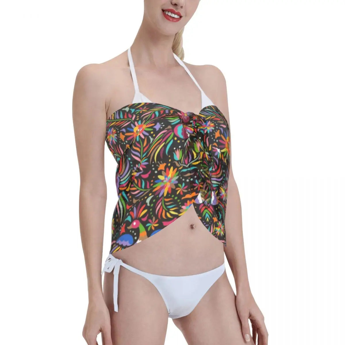 Sarongs courtes à fleurs mexicaines personnalisées pour femmes, enveloppe de plage imprimée en 3D pour maillots de bain, robe portefeuille pour Bikini, Cover-up pour maillot de bain