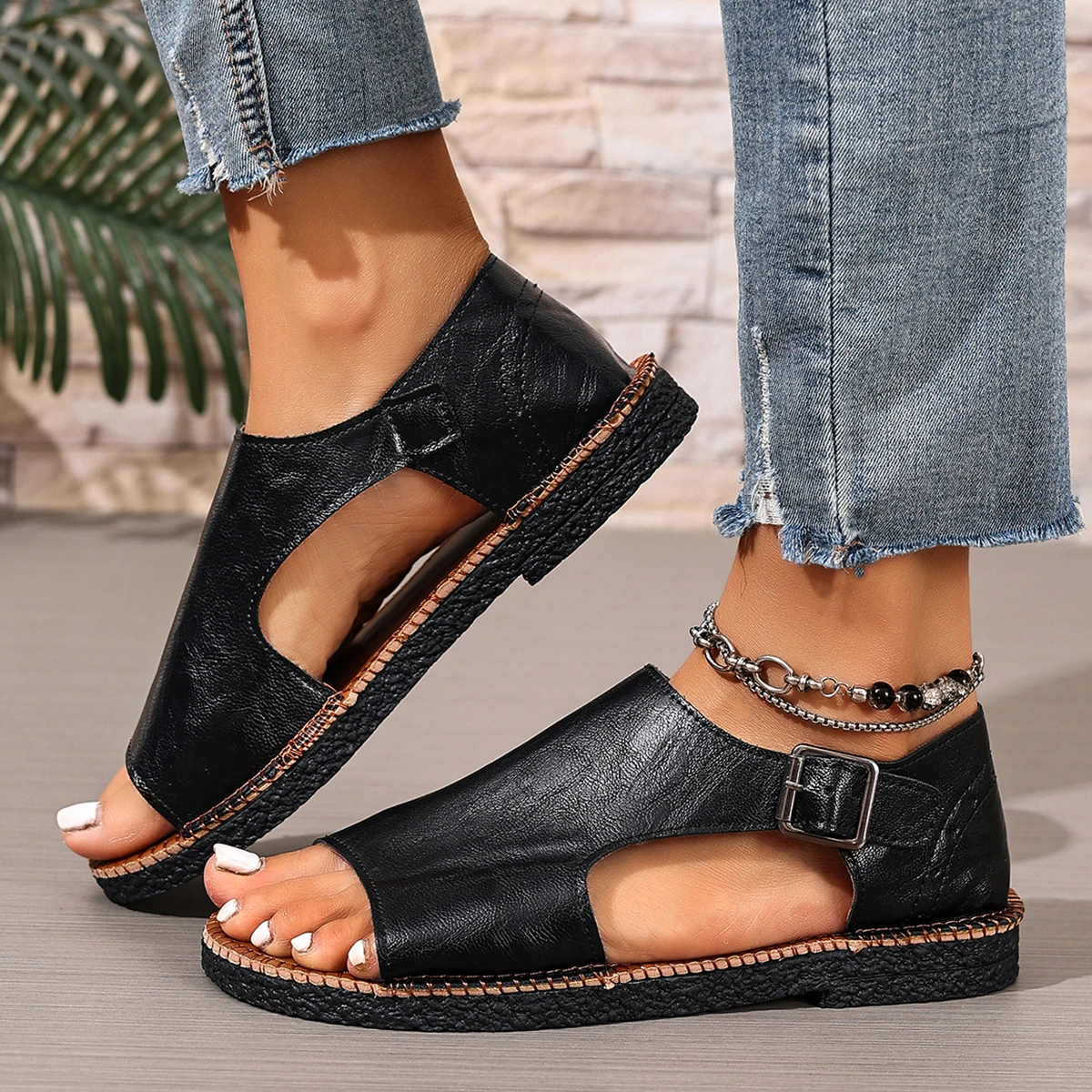 

Женские сандалии на плоской подошве, новинка лета 2021, европейские и американские римские сандалии на плоской подошве, роскошная крутая женская обувь Zapatos De Mujer