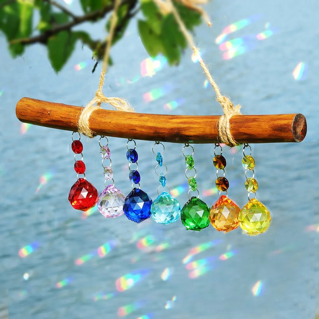 

Crystal Ball Wind Hanging 1Pcs Wooden Stick Ins Illusion Chime DIY Window Curtain Outside Home Wedding Party Memorial Decoration