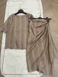 L*P Linen Short-sleeved Top Pleated Long Skirt Set