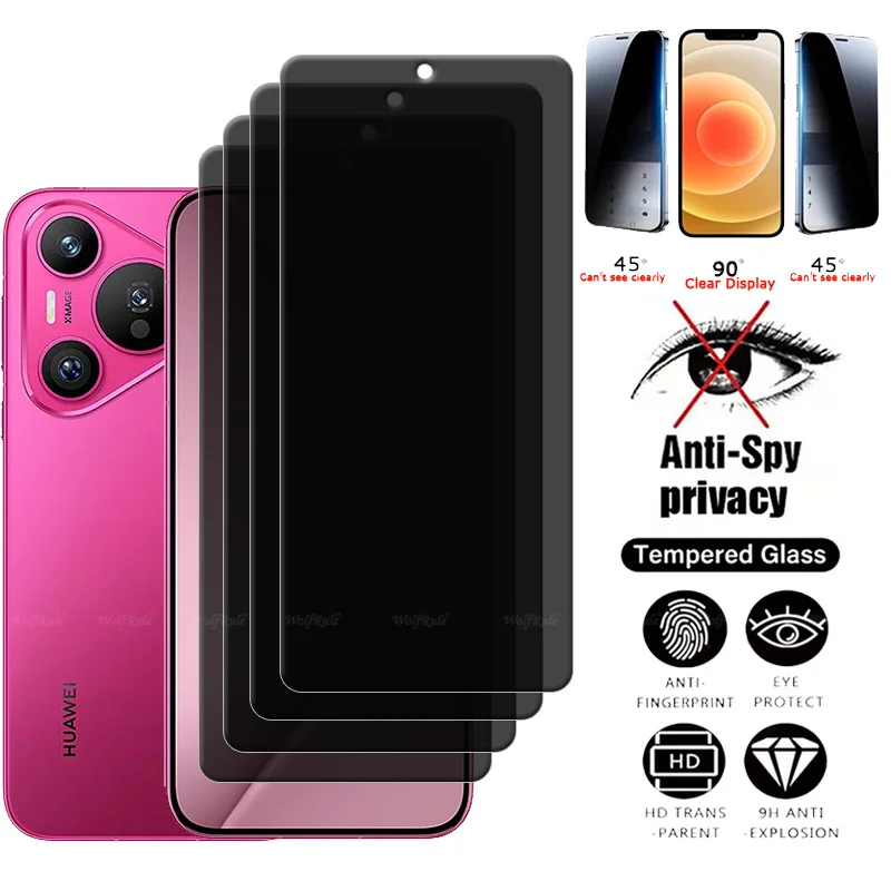 

4Pcs For Huawei Pura 70 Glass Huawei Pura 70 Tempered Glass Privacy Anti-Spy 9H HD Cover Screen Protector Huawei Pura 70 Pura70