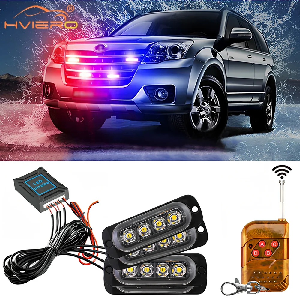 

One Drag Four 4LED Burst Light Wireless Emergency Strobe Lamp 12V Police Auto Multiple Colors Warning Flashing Beacon Universal