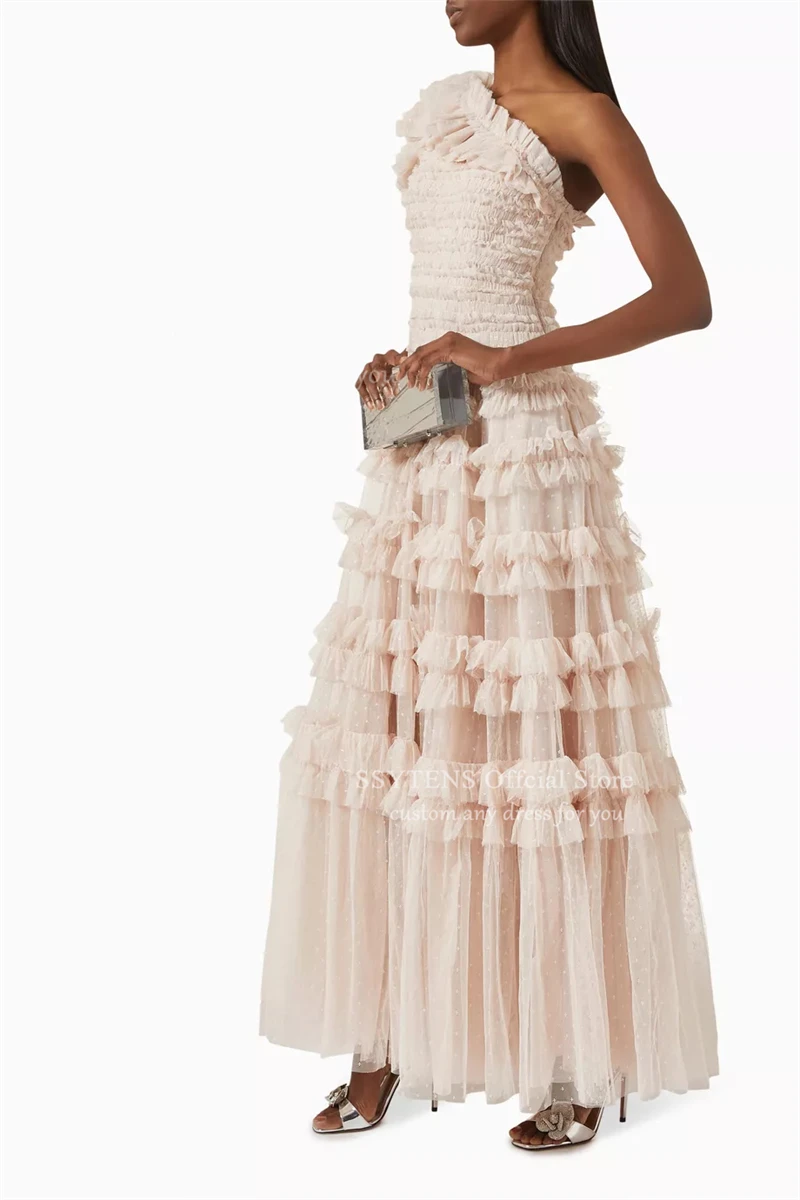 SSYTENS robes de soirée de bal élégantes robe formelle en Tulle à pois plis en filet à plusieurs niveaux a-ligne de luxe une épaule robe de soirée personnalisée