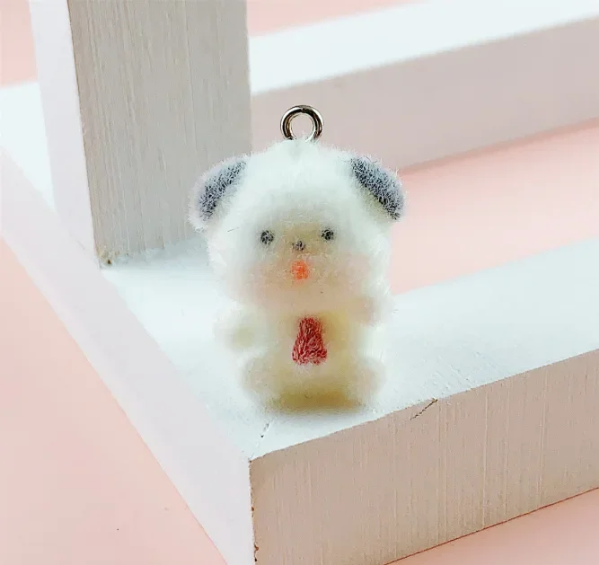 20pcs 3D Cute Flocking Charms Animal Pendant for Jewelry Making Mobile phone accessories Earring  Accessories Wholesale