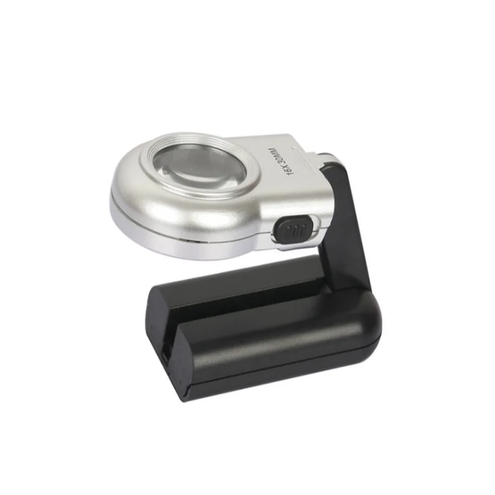 16X Foldable Desktop Magnifier With LED Light 30mm Optical Glass Lens Jewelry Loupe Stand For Reading Inspection Repair Tool