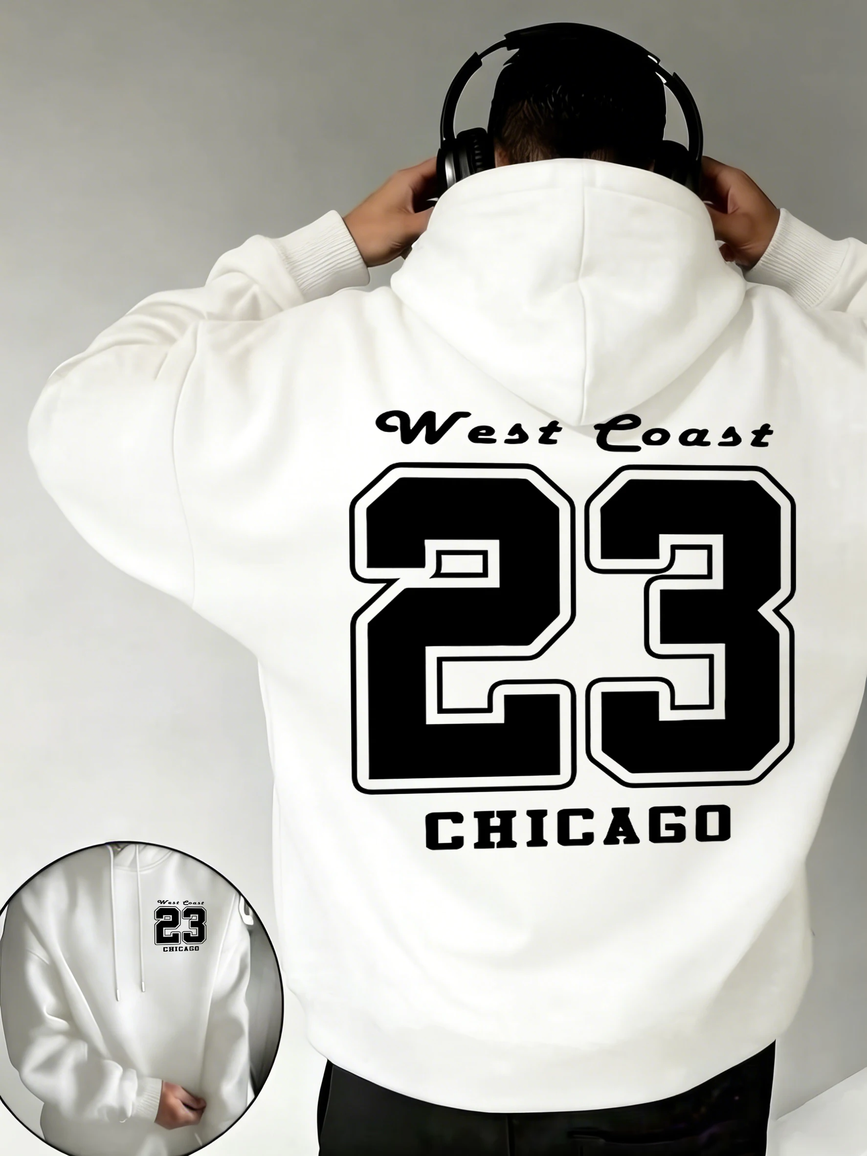 West Coast 23 Chicago Prints Herren Streetwear Hip Hop Retro Hoodie Herbst Fleece Kleidung Mode Taschen Locker Langarm