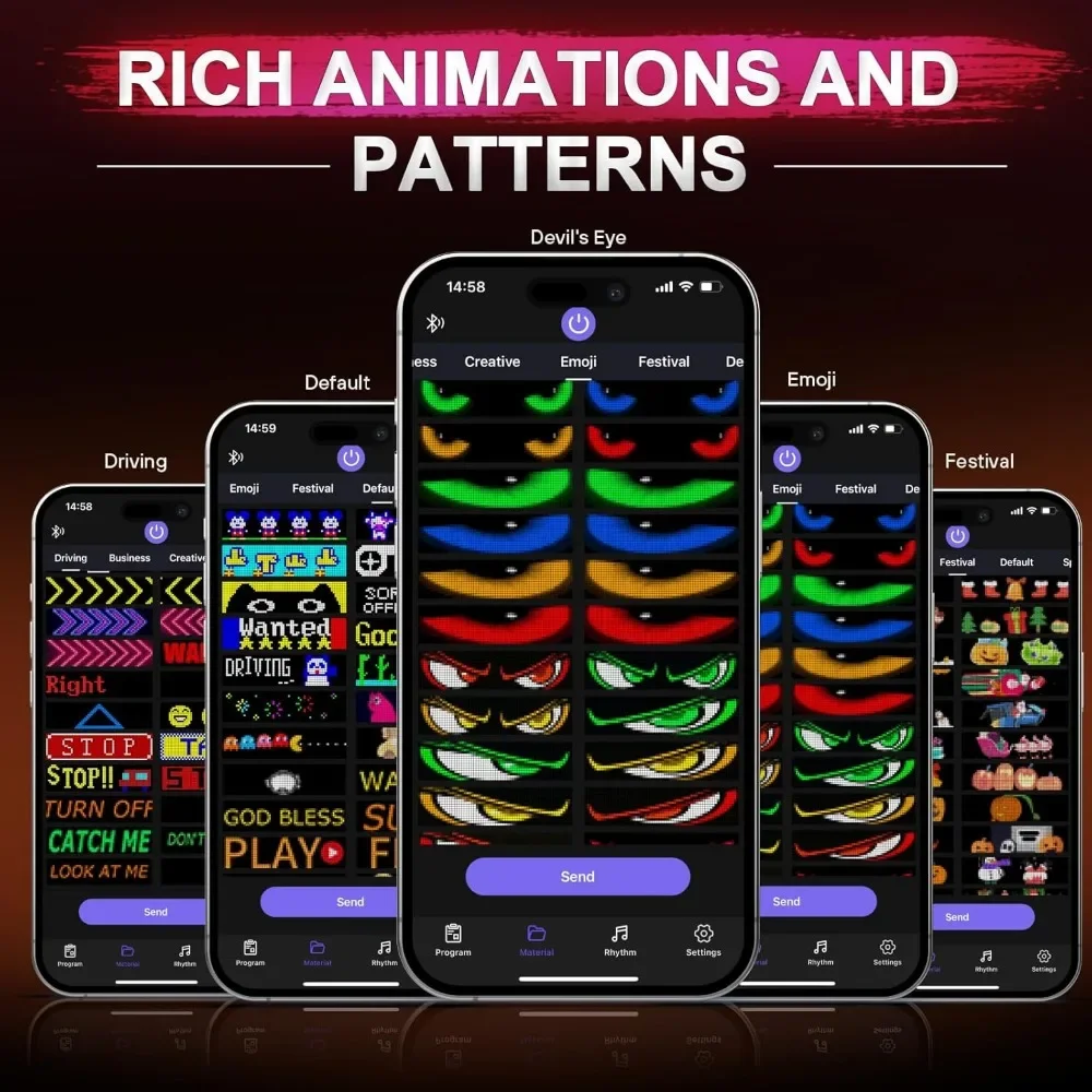 2 個悪魔の目ライト車の窓用柔軟な LED 表示画面パネル悪魔ダイナミックビッグアイライトフロントガラス用