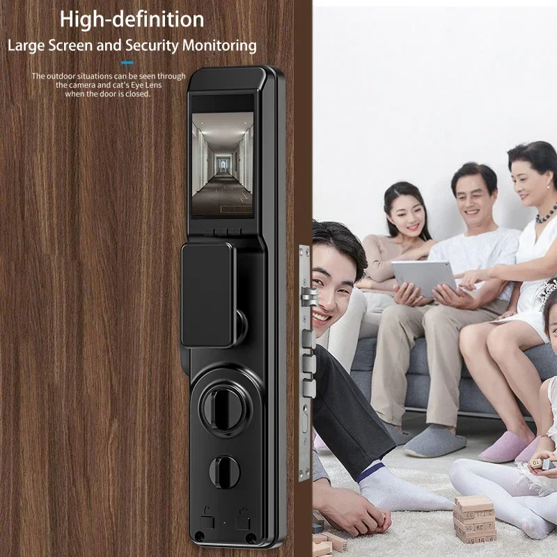 Fingerprint Digital Smart Home Door Lock With Camera 3D Face Recognition Real Time Intercom Keyless Smart Lock